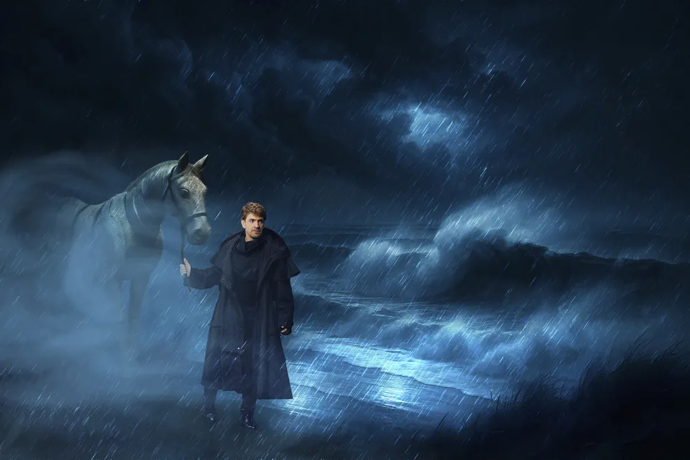 Der Schimmelreiter mit Pferd