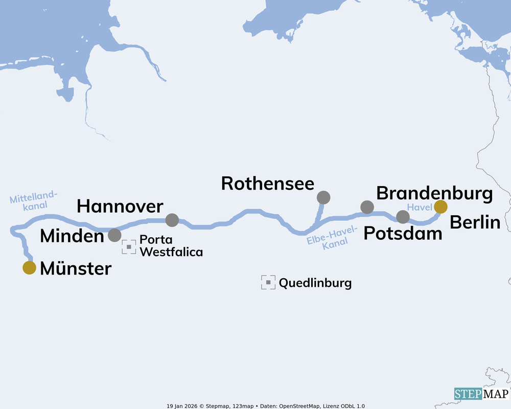 Routenkarte Münster-Berlin MS Saxonia 2026